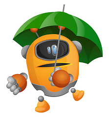 Image showing Yellow cartoon robot holding an umbrella illustration vector on 