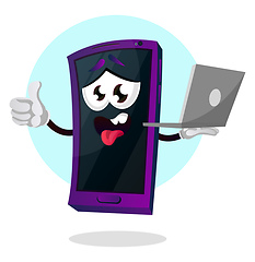 Image showing Mobile emoji with a laptop and thumb up illustration vector on w