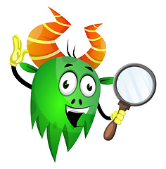 Image showing Monster detective holding a magnifying glass, illustration, vect