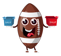 Image showing Rugby ball is holding sale boxes, illustration, vector on white 