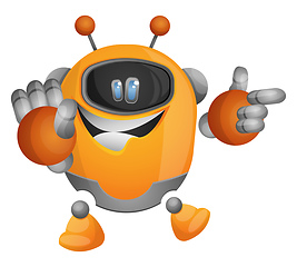 Image showing Cute orange robot pointing at something illustration vector on w