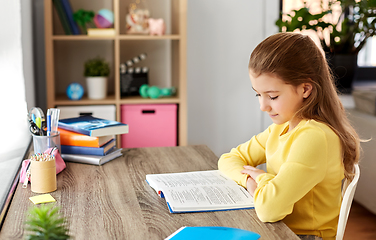 Image showing little student girl reading book at home