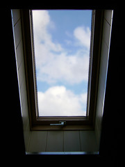 Image showing The sky in a window on an attic