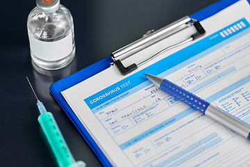 Image showing medical report, pen, syringe and medicine