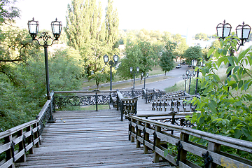 Image showing wooden stairs in the city park