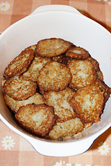 Image showing heap of fresh tasty potato pancakes