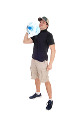 Image showing Full body image of man carrying big water bottle