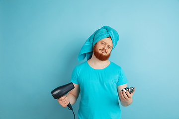 Image showing Portrait of young caucasian man in his beauty day and skin care routine