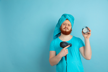 Image showing Portrait of young caucasian man in his beauty day and skin care routine