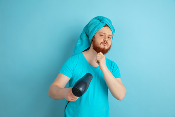 Image showing Portrait of young caucasian man in his beauty day and skin care routine