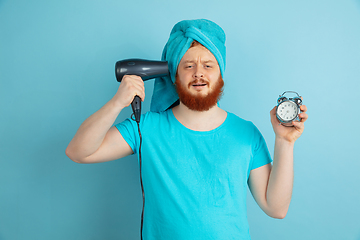 Image showing Portrait of young caucasian man in his beauty day and skin care routine