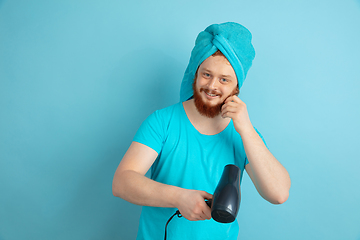 Image showing Portrait of young caucasian man in his beauty day and skin care routine