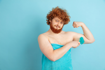 Image showing Portrait of young caucasian man in his beauty day and skin care routine