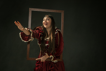 Image showing Medieval young woman in old-fashioned costume