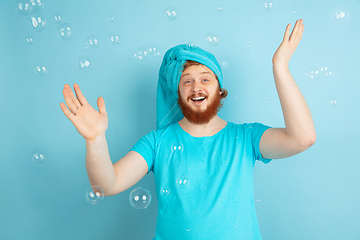 Image showing Portrait of young caucasian man in his beauty day and skin care routine