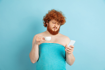 Image showing Portrait of young caucasian man in his beauty day and skin care routine