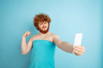 Image showing Portrait of young caucasian man in his beauty day and skin care routine