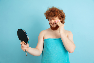 Image showing Portrait of young caucasian man in his beauty day and skin care routine