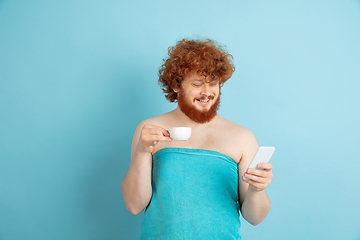 Image showing Portrait of young caucasian man in his beauty day and skin care routine