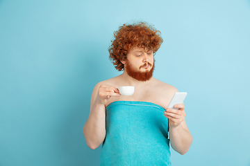 Image showing Portrait of young caucasian man in his beauty day and skin care routine