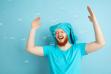 Image showing Portrait of young caucasian man in his beauty day and skin care routine