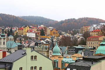 Image showing Cityscape of famous Czech Spa Karlovy Vary in the autumn