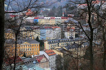 Image showing Cityscape of Karlovy Vary from the hill in the late autumn