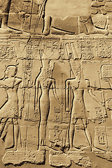 Image showing Ancient egyptian hieroglyphs carved on the stone wall