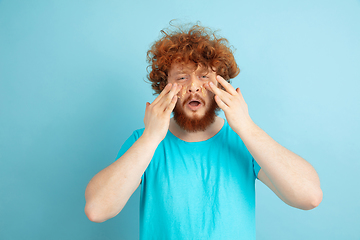 Image showing Portrait of young caucasian man in his beauty day and skin care routine