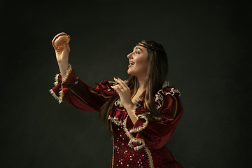 Image showing Medieval young woman in old-fashioned costume