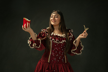 Image showing Medieval young woman in old-fashioned costume