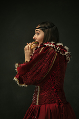 Image showing Medieval young woman in old-fashioned costume