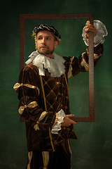 Image showing Medieval young man in old-fashioned costume