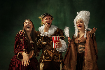 Image showing Medieval young man and women in old-fashioned costume