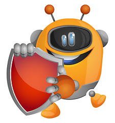 Image showing Cartoon robot holding a red shield illustration vector on white 