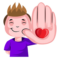 Image showing Boy with heart on his palm illustration vector on white backgrou