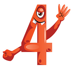 Image showing Number four monster showing four fingers illustration vector on 