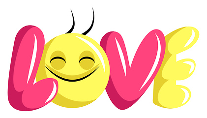 Image showing Pink and yellow love sign with happy face illustration vector on