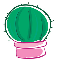 Image showing A round cactus in a pink pot vector or color illustration