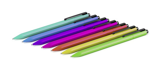 Image showing Seven pens with different colors