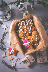 Image showing Gingerbread cookies for Christmas in cookie box with stars