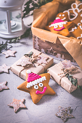 Image showing Gingerbread cookies for Christmas in cookie box with stars