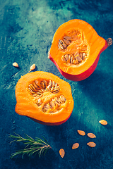 Image showing Organic pumpkin with seeds ready for cooking