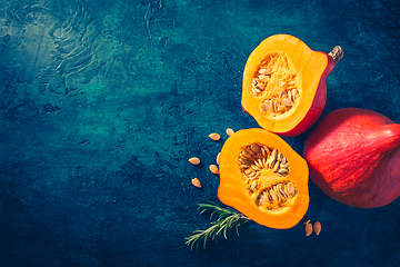 Image showing Organic pumpkin with seeds ready for cooking