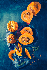 Image showing Organic pumpkin with seeds ready for cooking