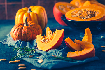 Image showing Organic pumpkin with seeds ready for cooking