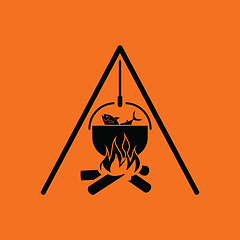 Image showing Icon of fire and fishing pot