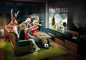 Image showing Group of friends watching TV, match, sport games