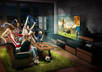 Image showing Group of friends watching TV, match, sport games