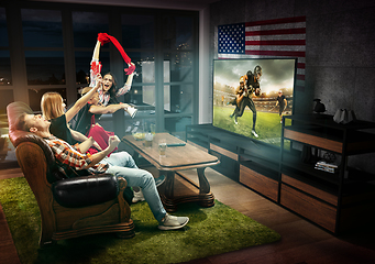 Image showing Group of friends watching TV, match, sport games